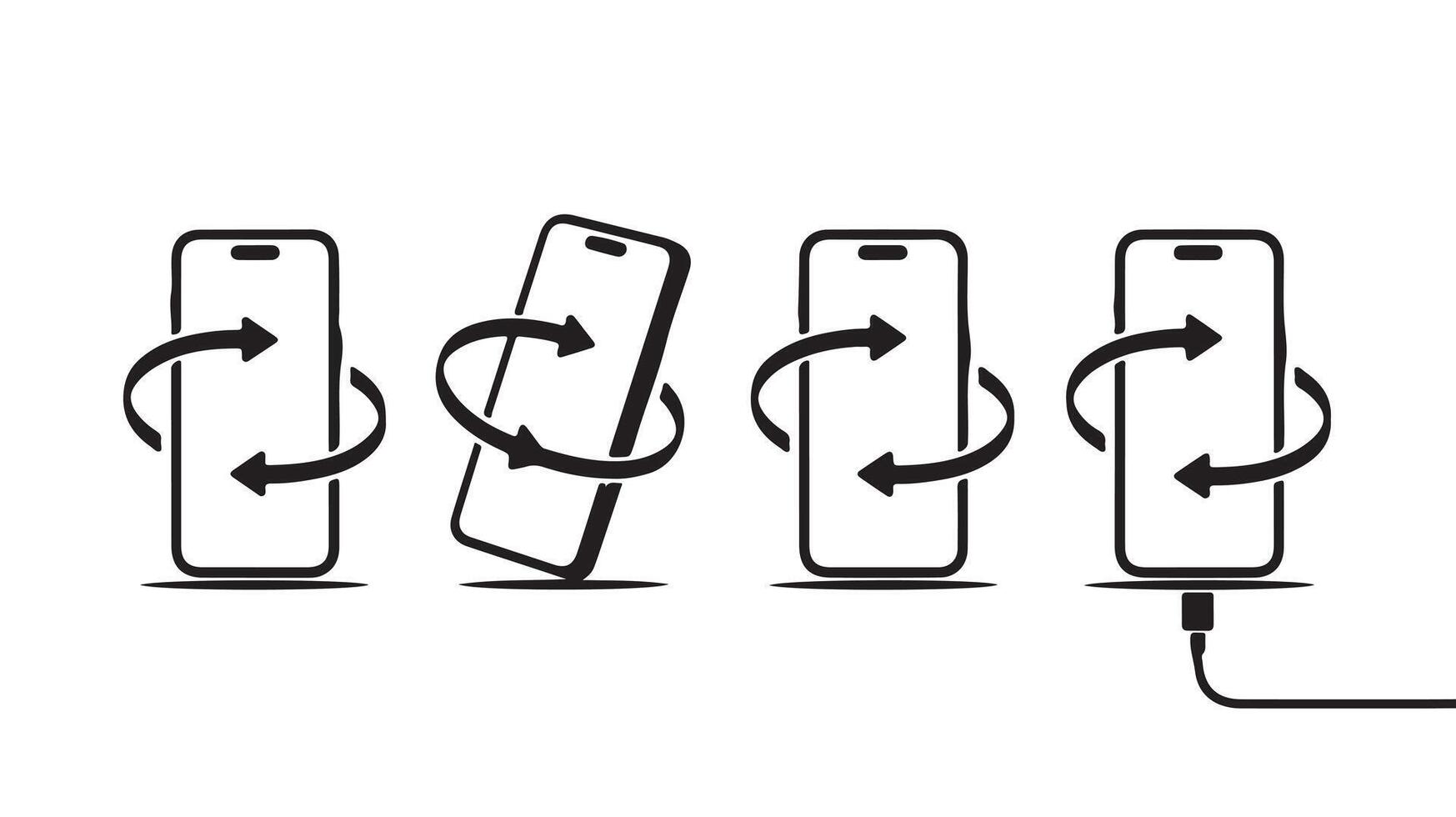 Four cell phones with a charging cord connected to them vector