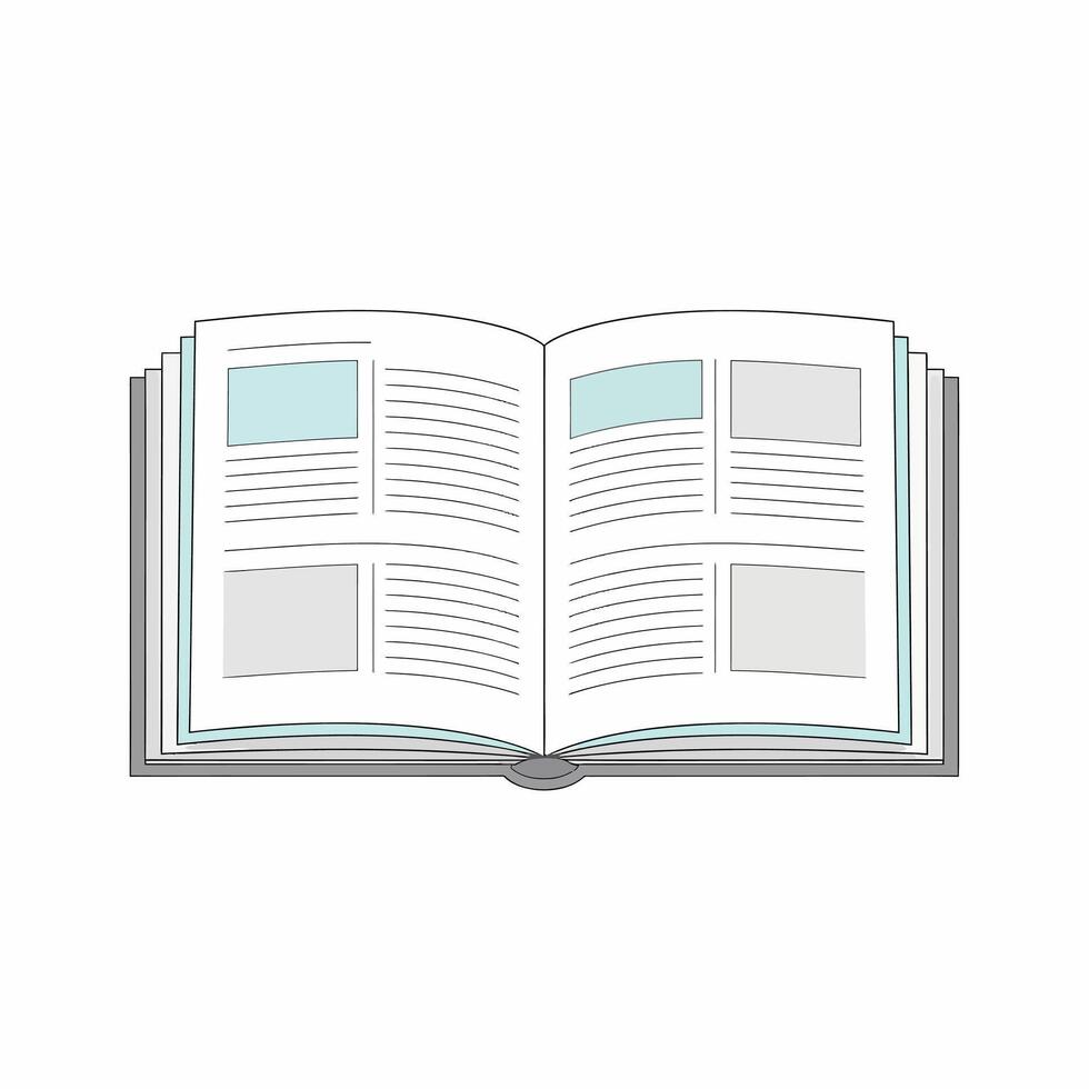 Open Book Illustration with Lined Pages, Rectangular Boxes, and Soft Colors vector