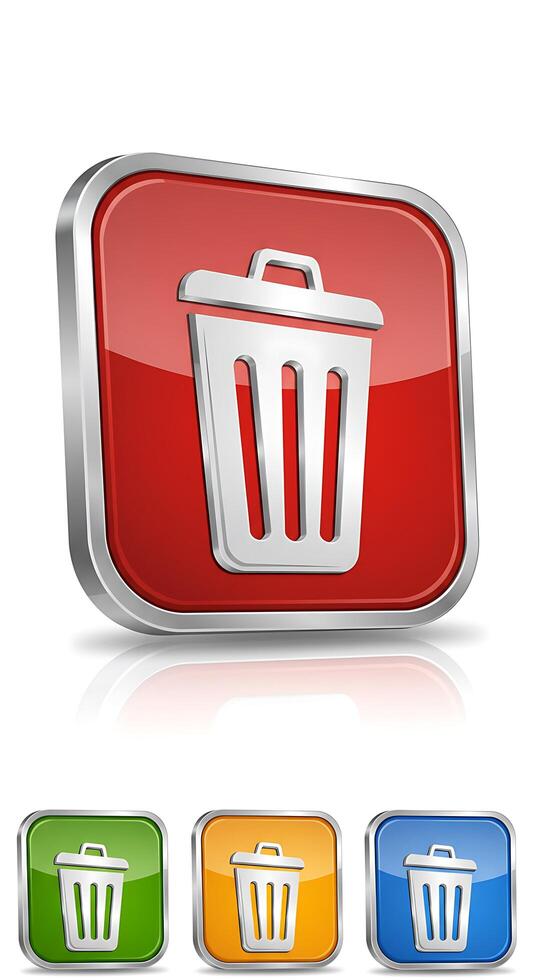 A set of four colorful icons with a trash can photo