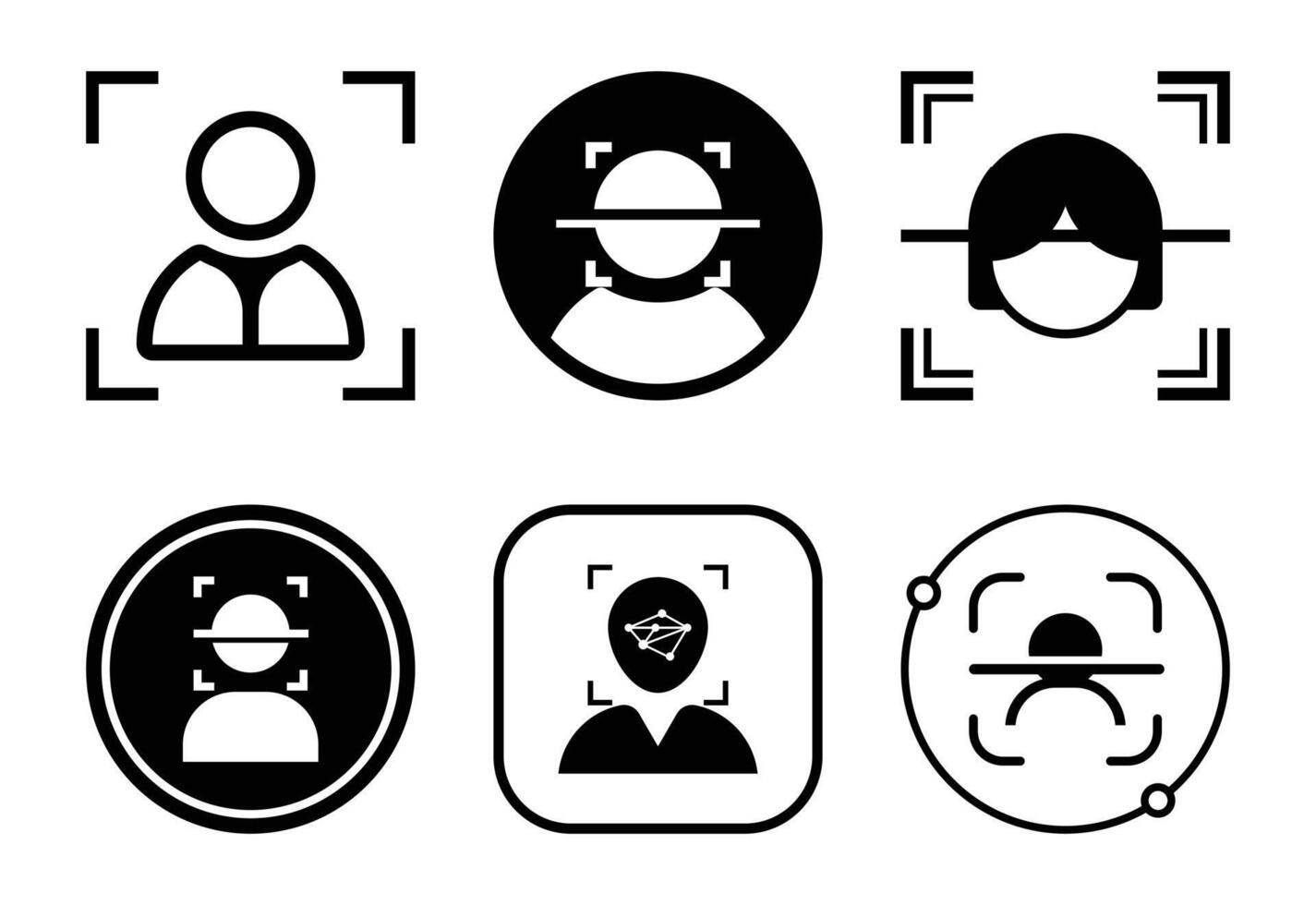 Diverse Face Recognition Icons Representing Technology, Security, and Human Identity Verification in Modern Systems vector