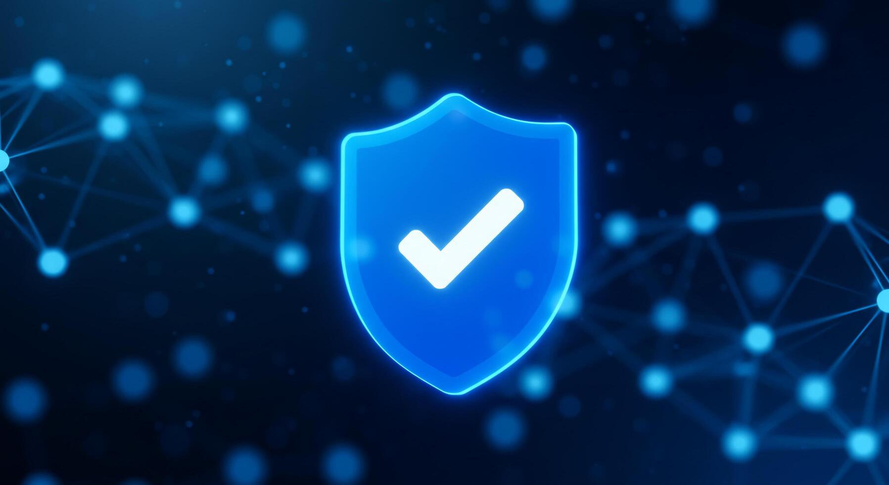 Digital shield icon with checkmark for secure data protection and cyber security photo
