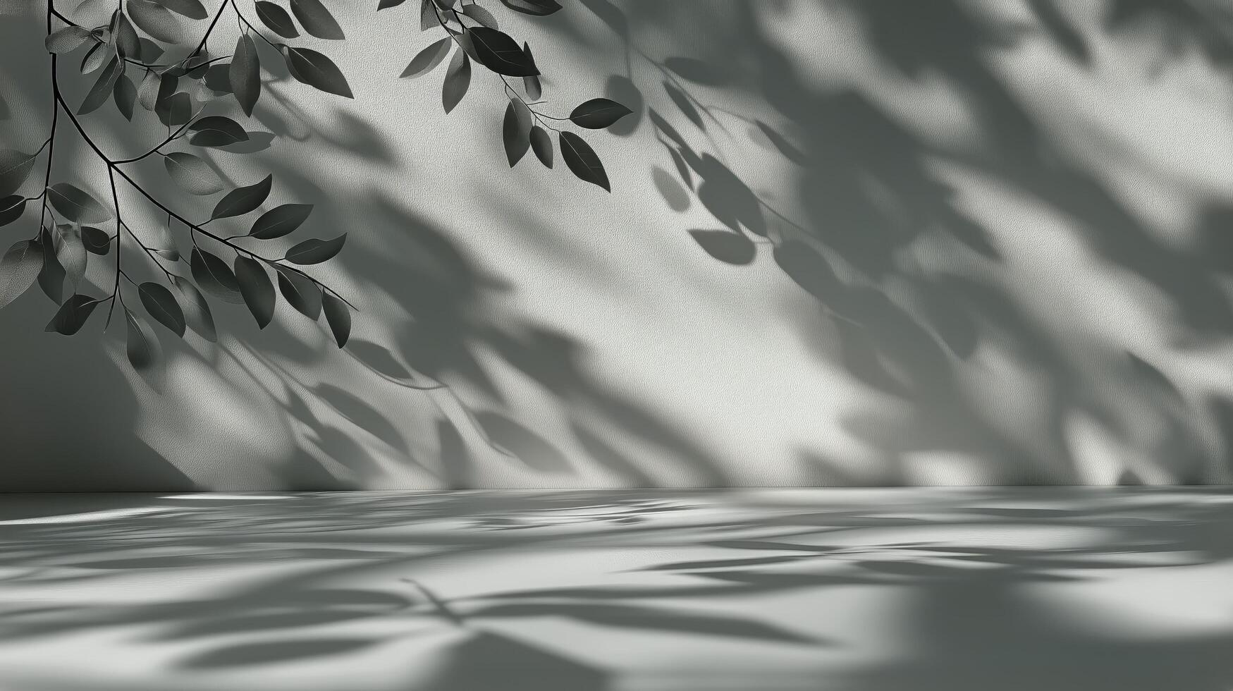 Shadows of Leaves Create Intricate Patterns on a Wall During Morning Light photo