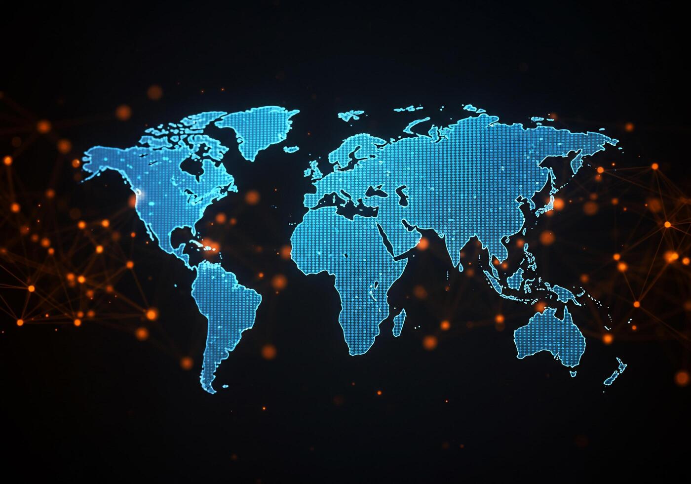 World map made of digital dots connected by lines with dots in the background photo