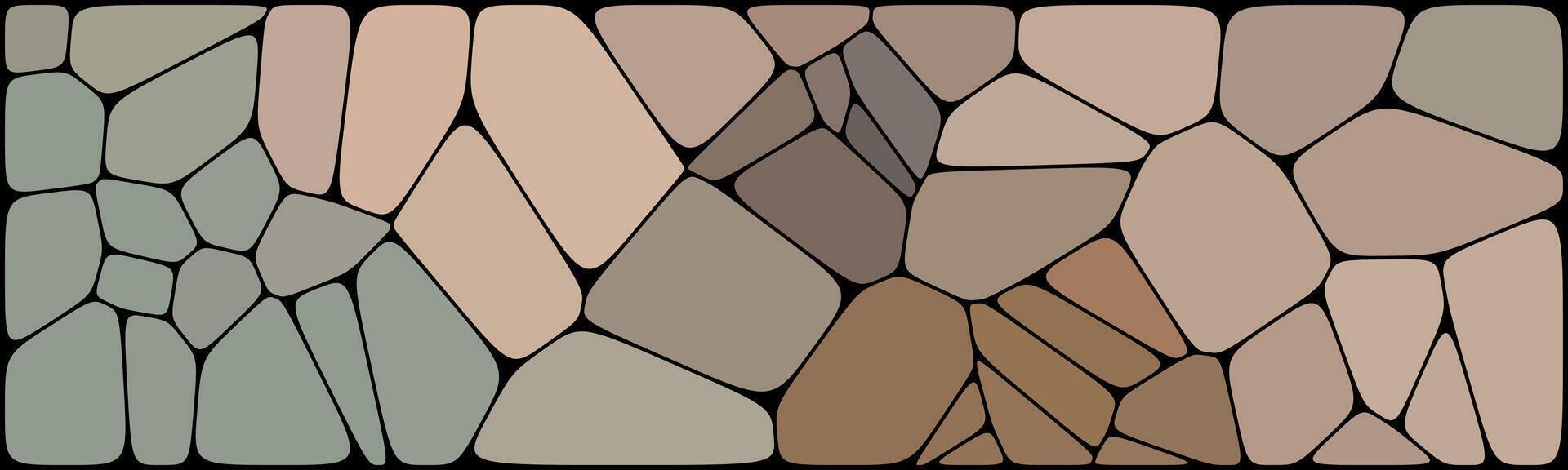 Abstract mosaic pattern with irregular stone shapes in earthy tones of beige, green, and brown, creating a natural and artistic tile effect. vector