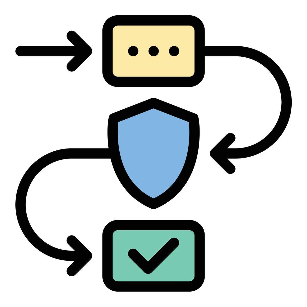Security process icon flat line style illustration representing systematic protection and risk management suitable for cybersecurity protocols data protection and IT infrastructure projects vector