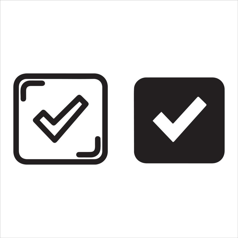 Two check mark icons one outline one solid black vector