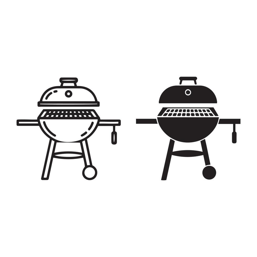 Two styles of barbecue grill outline and solid fill vector