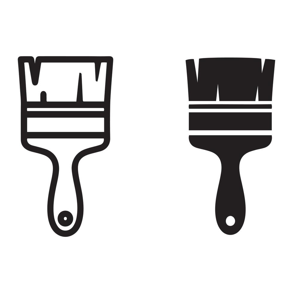 Two styles of paint brush icons outline and solid fill vector