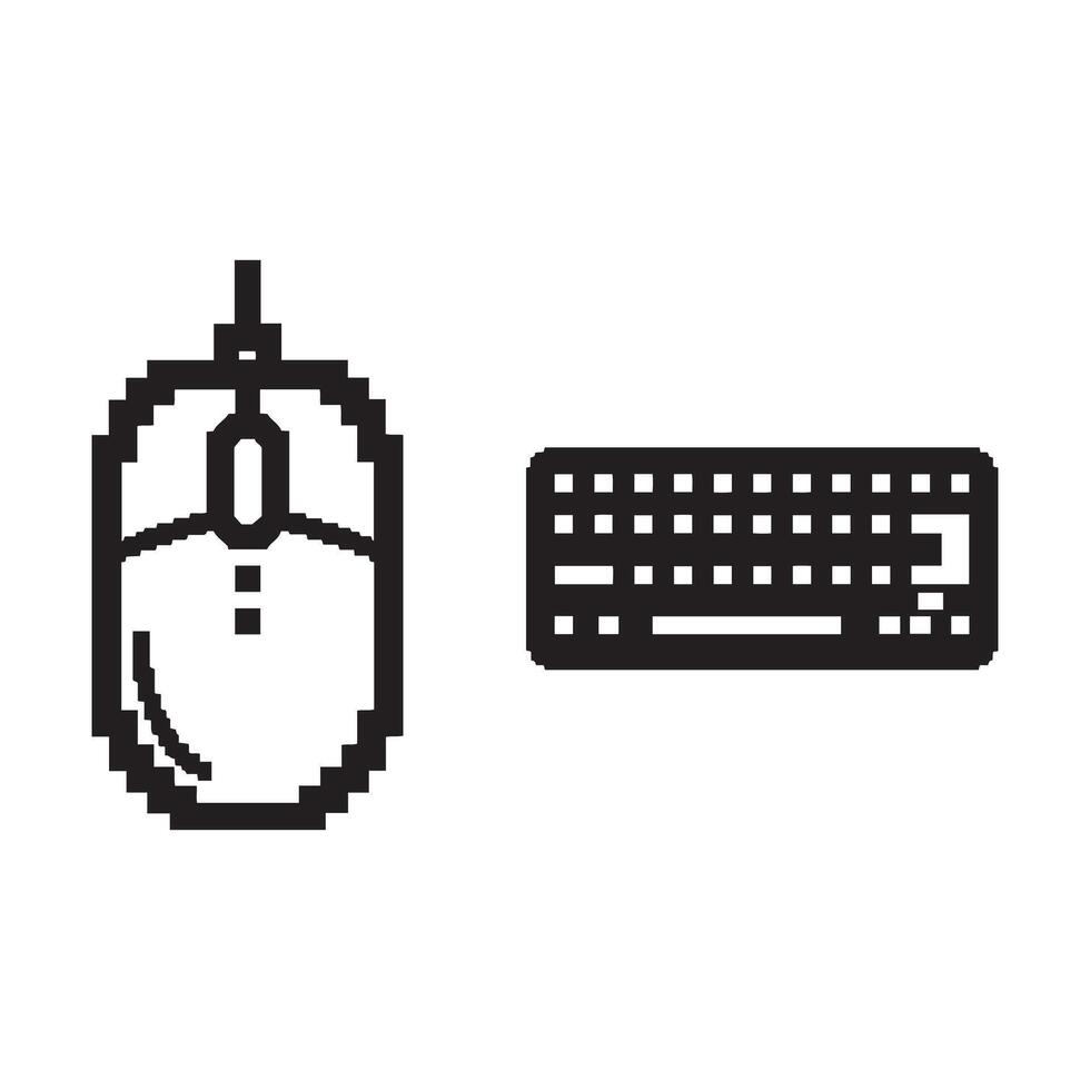 Pixelated computer mouse and keyboard icons for digital art vector