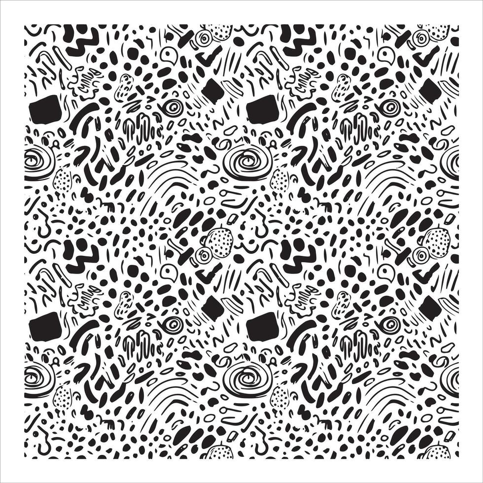 Abstract black and white doodle pattern with organic shapes and lines vector