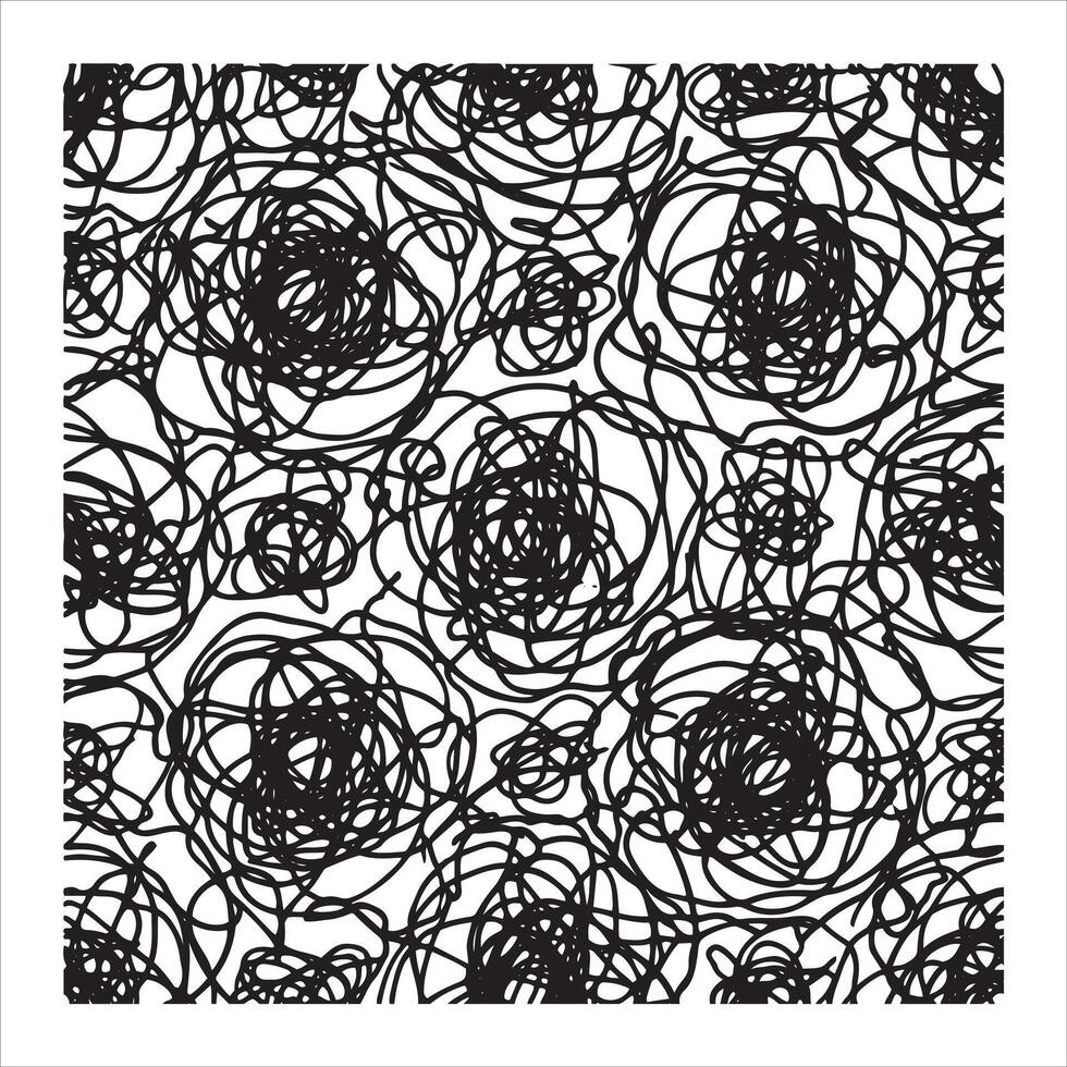 Abstract black and white scribble pattern with organic circular forms vector
