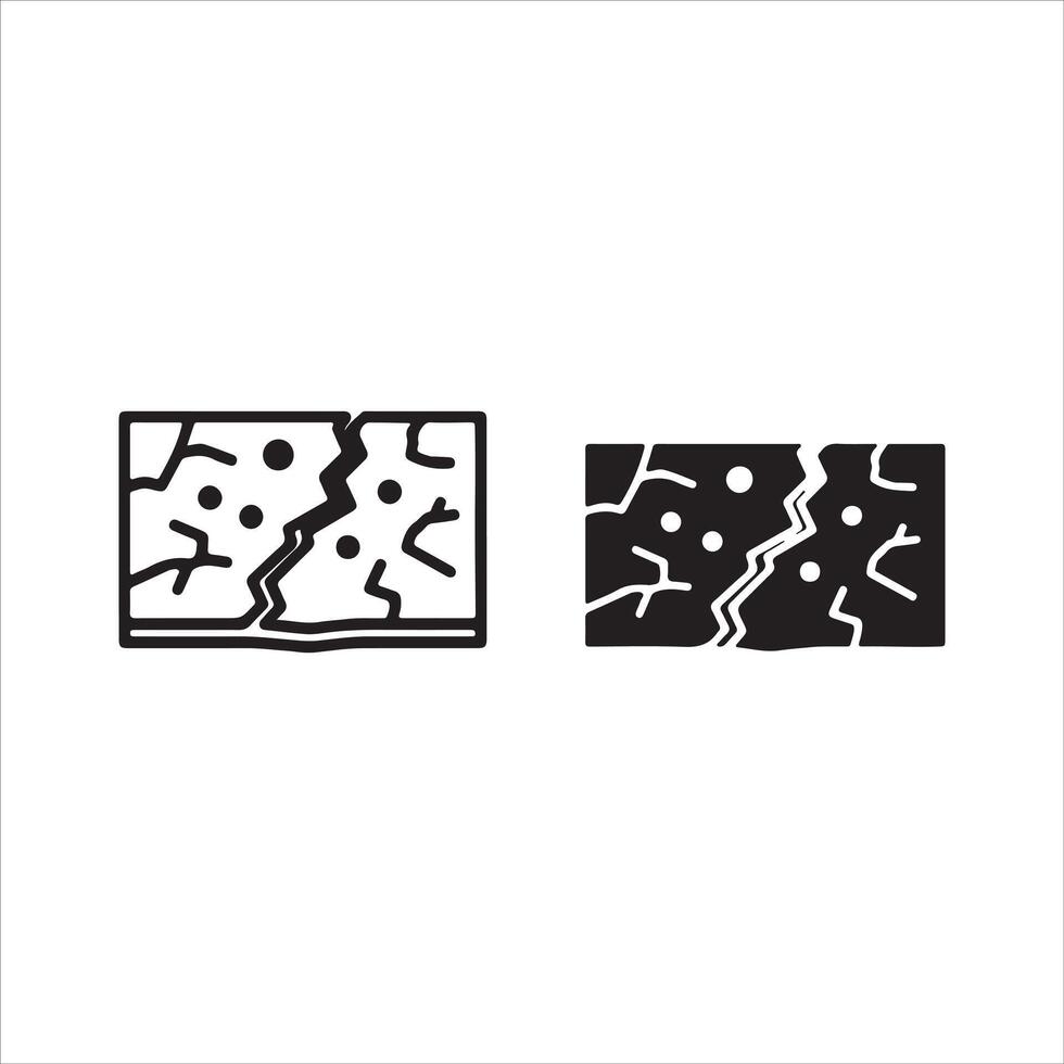 Cracked surface texture graphic in outline and solid styles vector