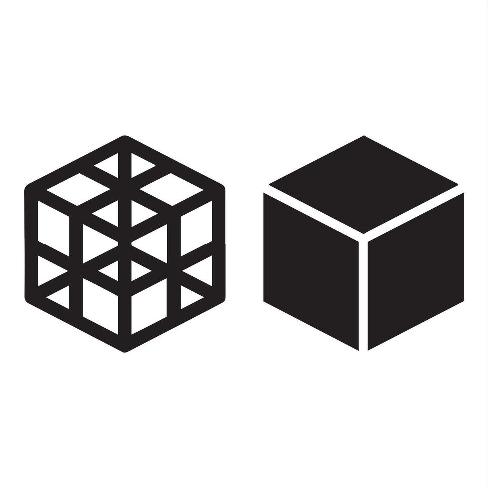 Two cubes one solid one wireframe geometric shapes vector