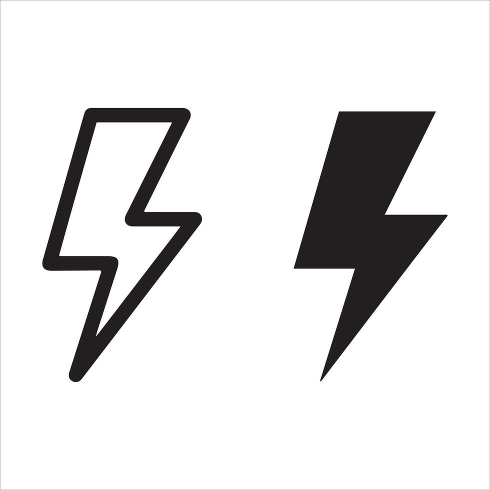 Two lightning bolt symbols one outline one filled vector