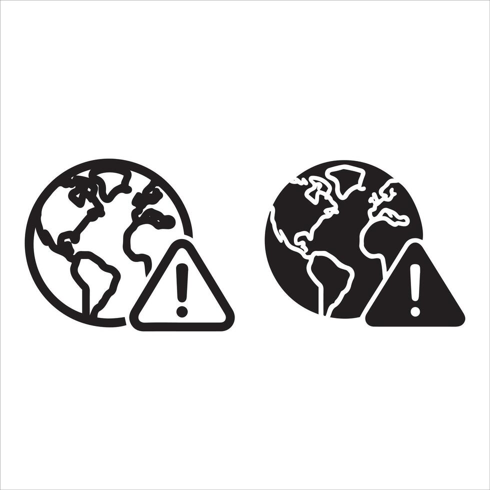 Global warning symbol and earth icon set vector