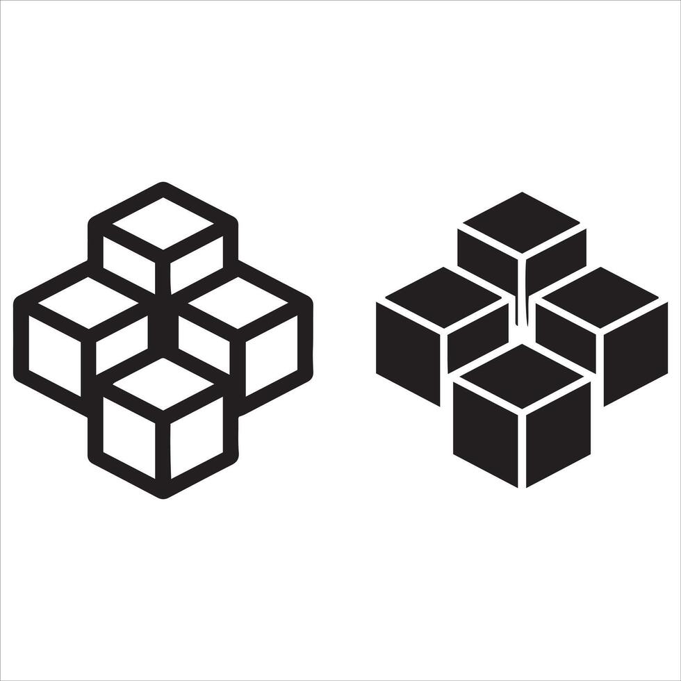 Geometric arrangement of cubes in outline and solid forms vector