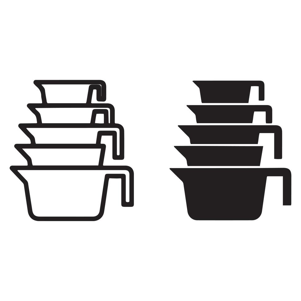 Two stacks of measuring cups one outline one solid black vector