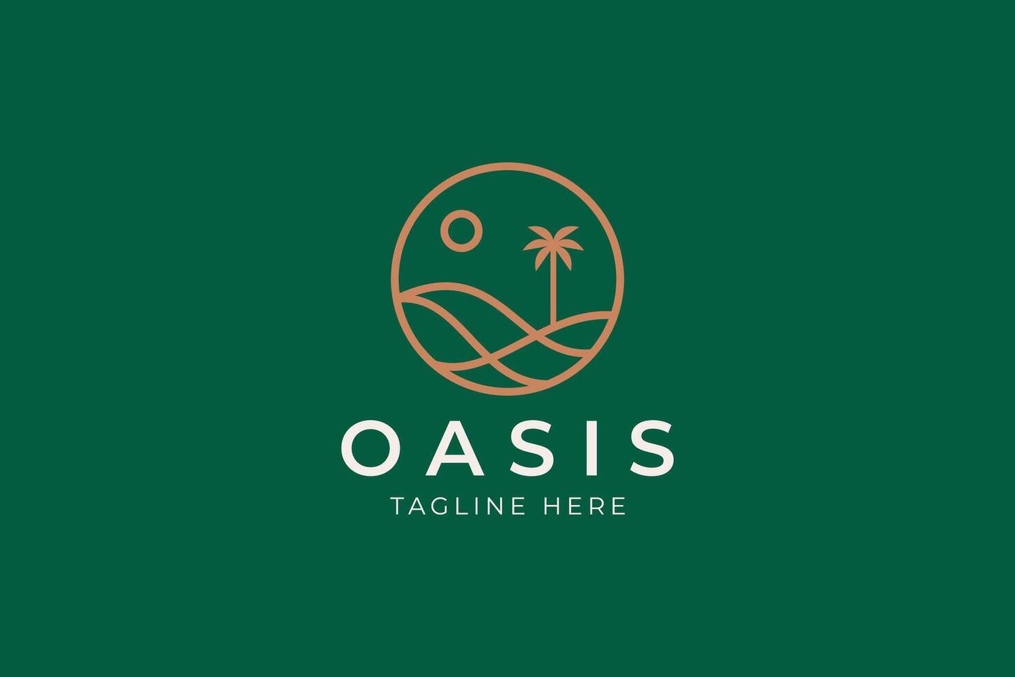 Linear Oasis Logo Badge Beauty Wilderness Desert Dune Palm Dates Concept Sign Symbol vector