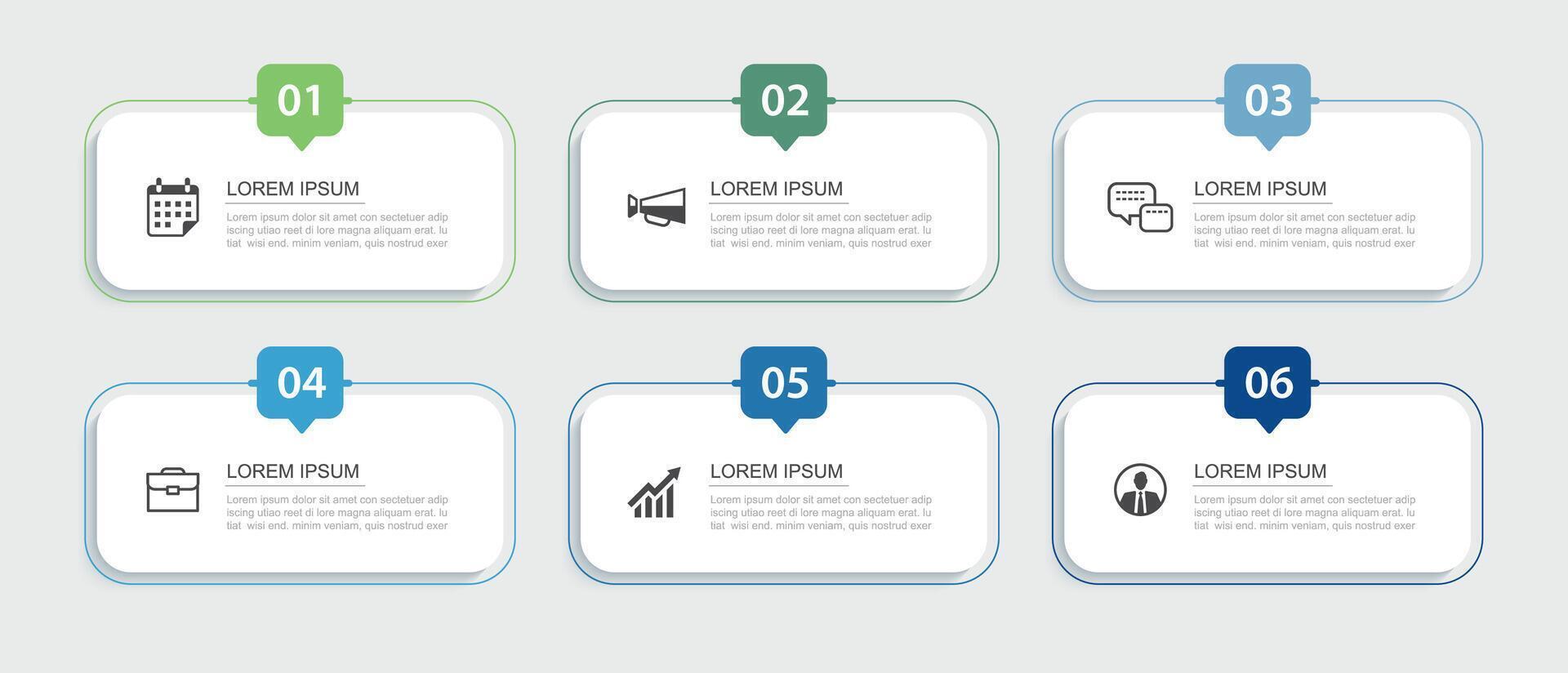 6 infographics data rectangle tab index template. Illustration business abstract background. vector