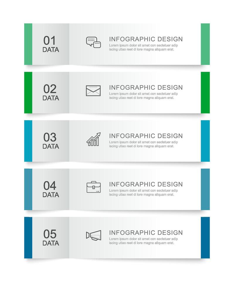 5 data infographics rectangle tab index template. Illustration business abstract background. vector