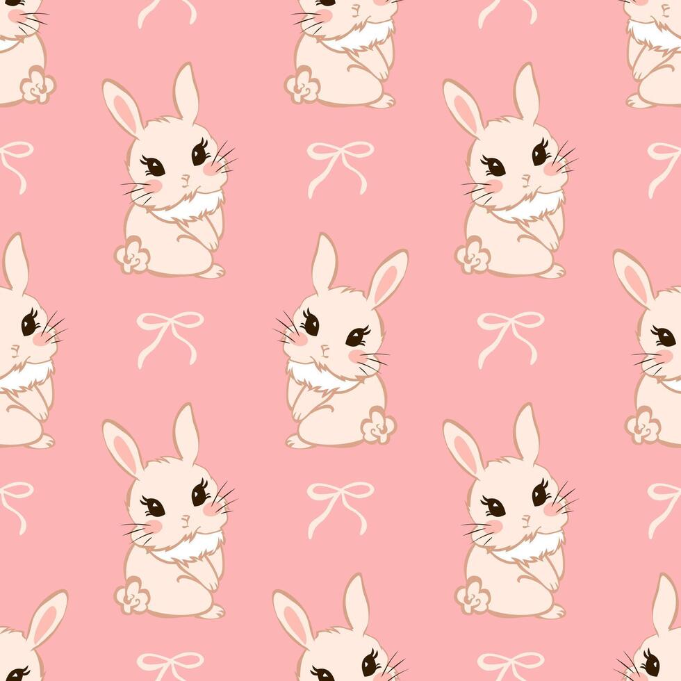 Cute rabbits pattern on pink background vector