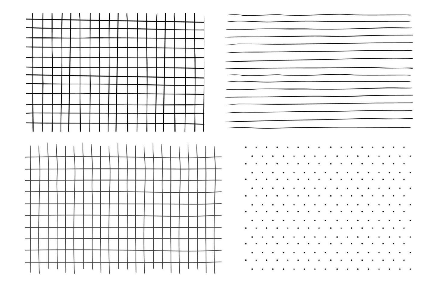 Grid square hand drawn textured lines, notebook grid and striped pattern. Doodle geometric net,set chalk or crayon stroke. vector