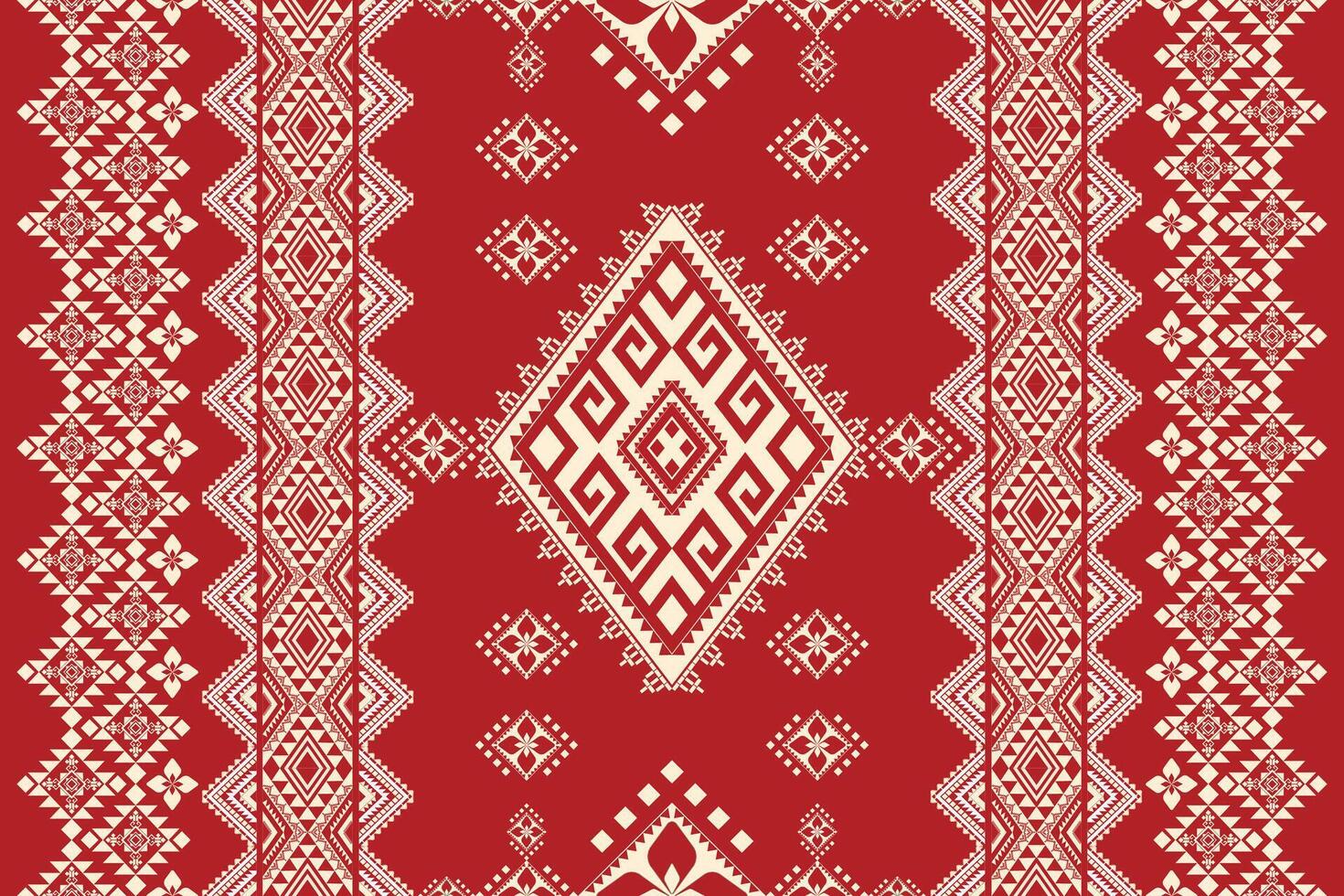 Seamless geometric white and yellow shape for ethnic tradition pattern texture on natural red background vector
