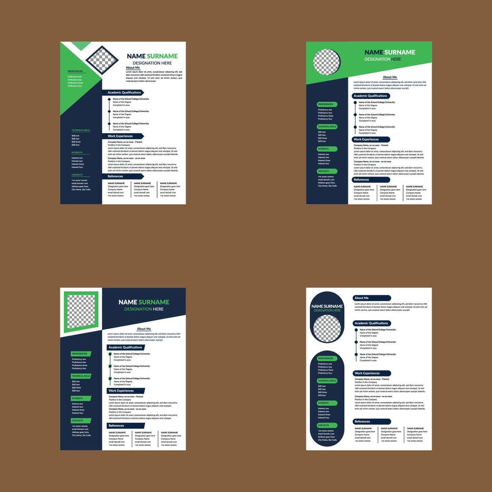Modern Resume Design in a Bundle of Four. Abstract Template Display for Promotion. vector