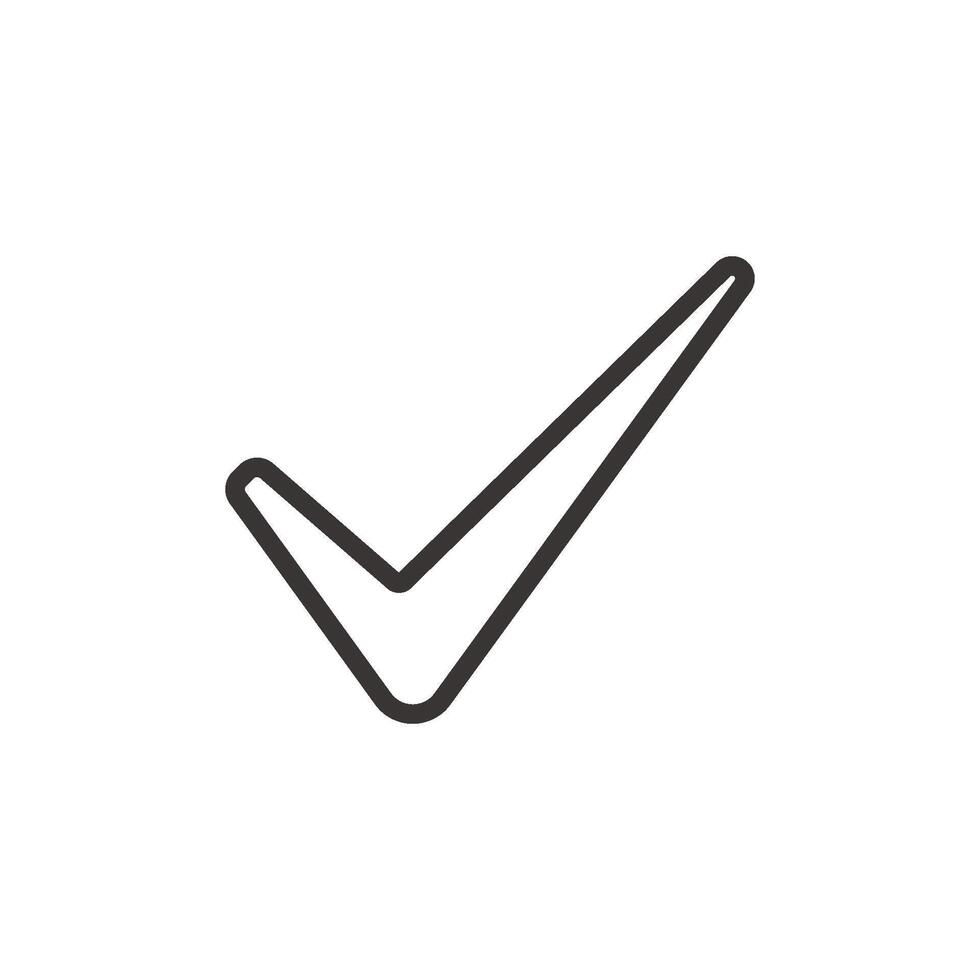 A line art icon of a simple, single checkmark or tick, representing completion, confirmation, or correctness. vector