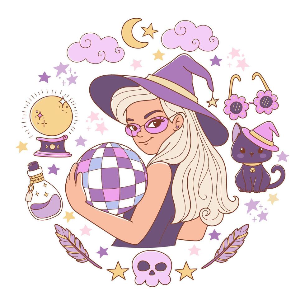 Witch holding a magic disco ball vector