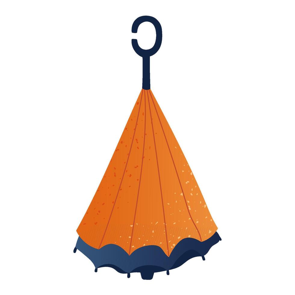 Reverse folding umbrella with dark canopy and bright lining. Textured autumn design, modern and practical. Ideal for rainy weather concepts, seasonal posters and cozy fall graphics illustration vector
