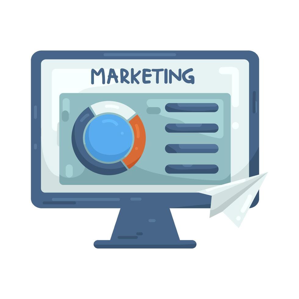 Illustration of Marketing Graph on Computer with Paper Airplane vector