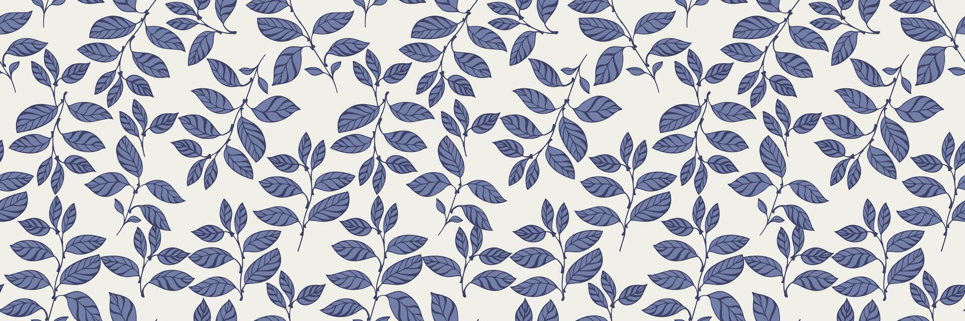 Elegant seamless pattern featuring blue leaves and branches on a light background. Perfect for wallpaper, textile design, wrapping paper, and botanical-themed creative projects. vector