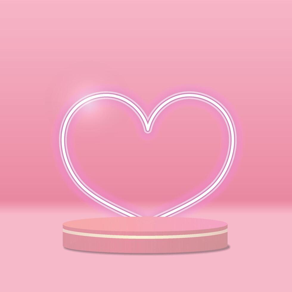 Pink neon heart on a pedestal vector