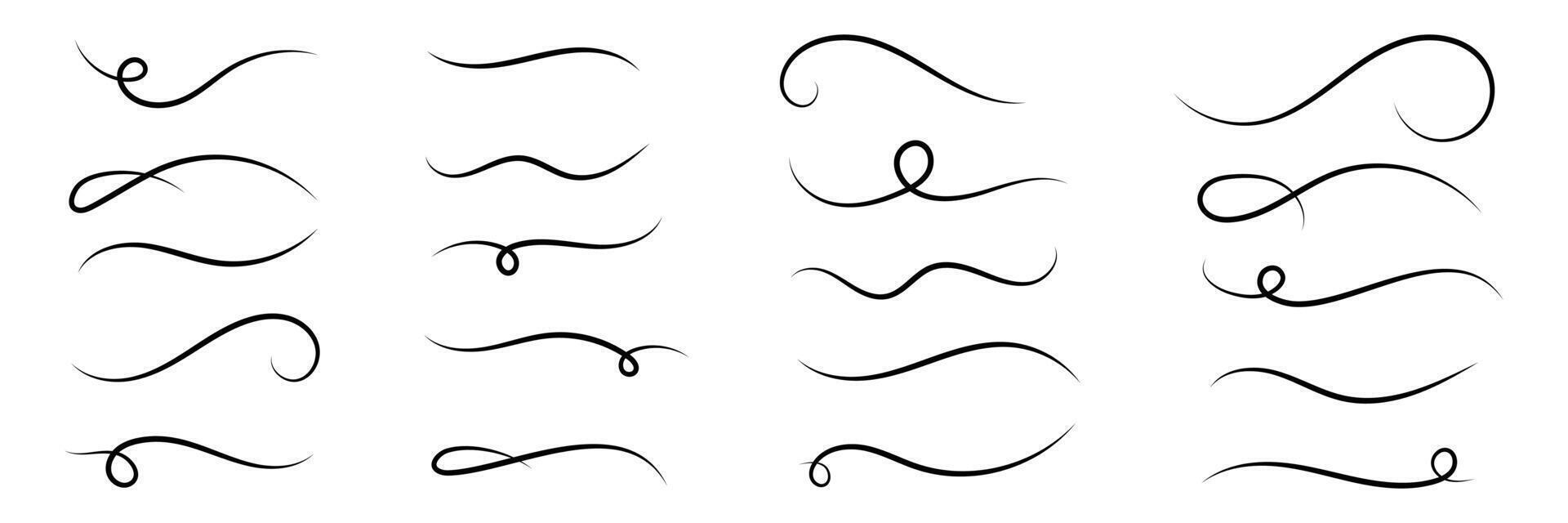 Set of scroll swirl elements collection. Doodles dividers symbol. vector