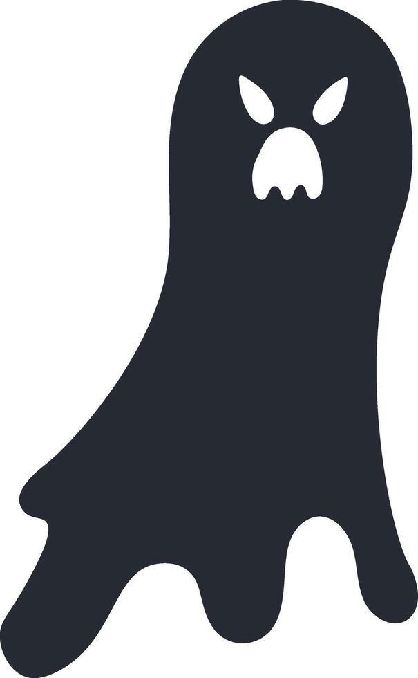 Minimalist illustration featuring a spooky dark ghost with an angry expression, floating ominously against a white background, ideal for Halloween themed projects and designs vector