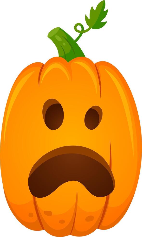 Halloween pumpkin featuring a surprised and scared expression, grimacing with an open mouth, adding a touch of fun and spookiness to any seasonal celebration on a white background vector