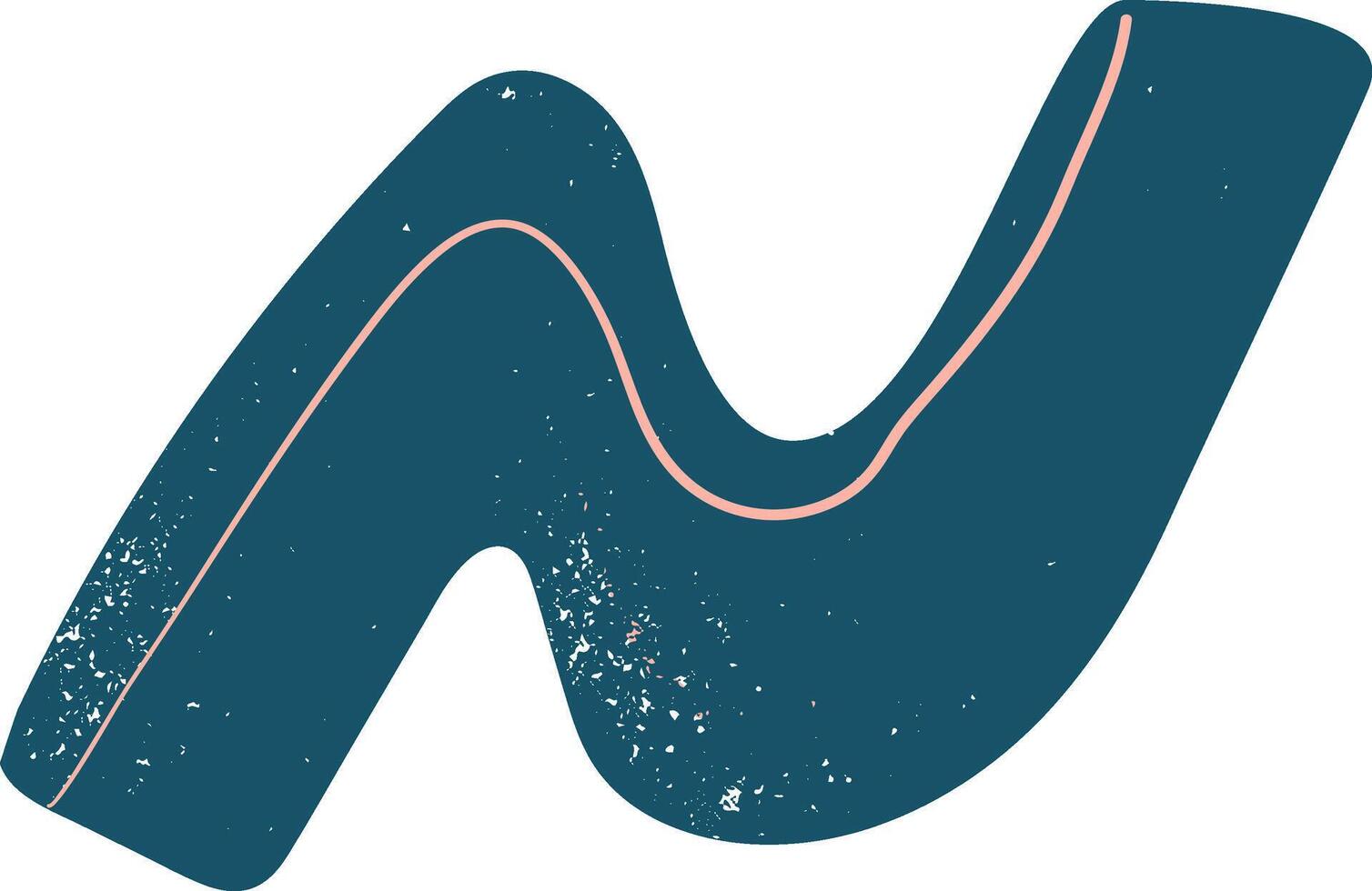Abstract illustration featuring a wavy turquoise shape with a pink line and grunge texture, resembling the letter N, isolated on a white background, ideal for modern and artistic projects vector
