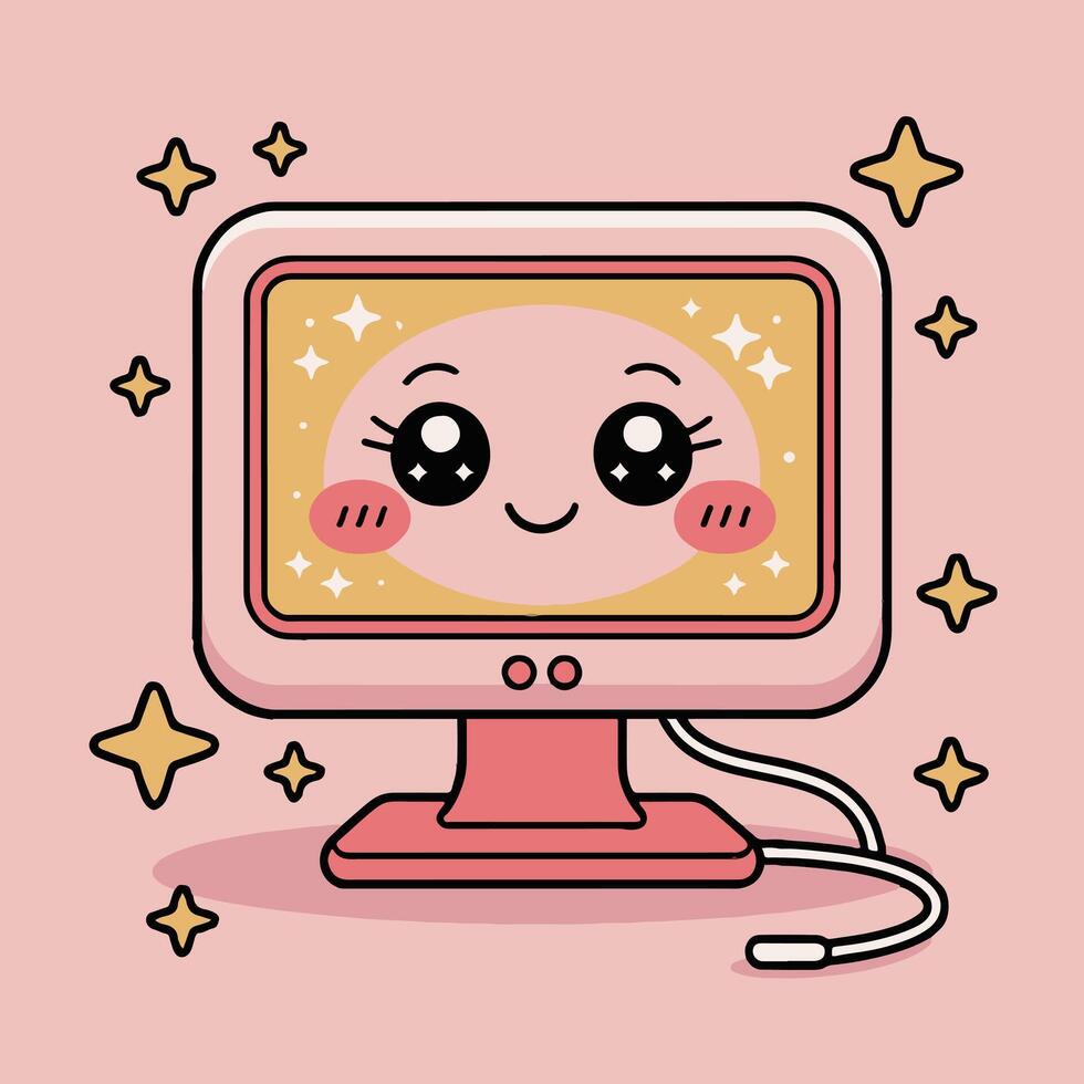 A cartoon computer with a smiley face on it vector