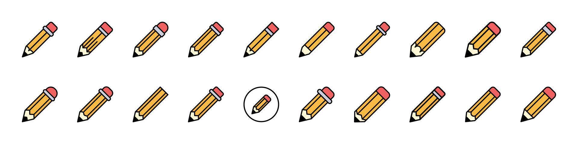 Pencil Filled Color Outline Web Icons Collection. Minimalistic Linear Pictogram for Web and Graphic Design, Apps, Banners, Social Network and Cards vector
