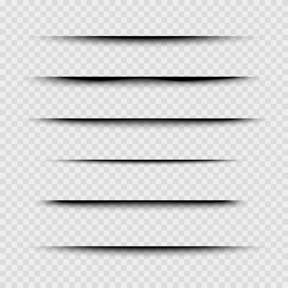 Horizontal Line Shadows Layered Drop Effects for Web Content. Set of horizontal line shadows for separating sections, cards, and headlines. Adds subtle structure to UI layouts. vector