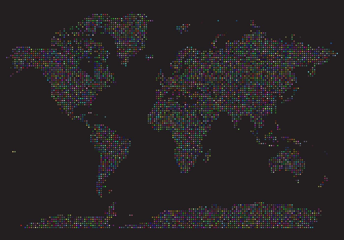 Multicolour dotted world map is a stunning visual journey. With round shapes and minimalist style, it highlights each country on Earth with colourful accuracy and abstract design. vector