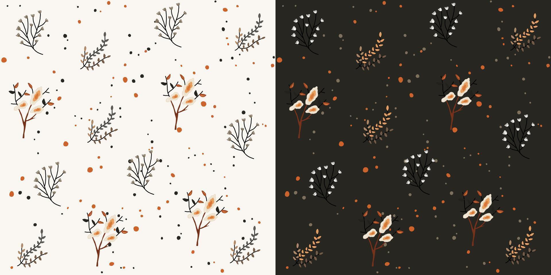 Autumn Cozy Elements Seamless Pattern of Fall Leaves and Floral Decorations vector