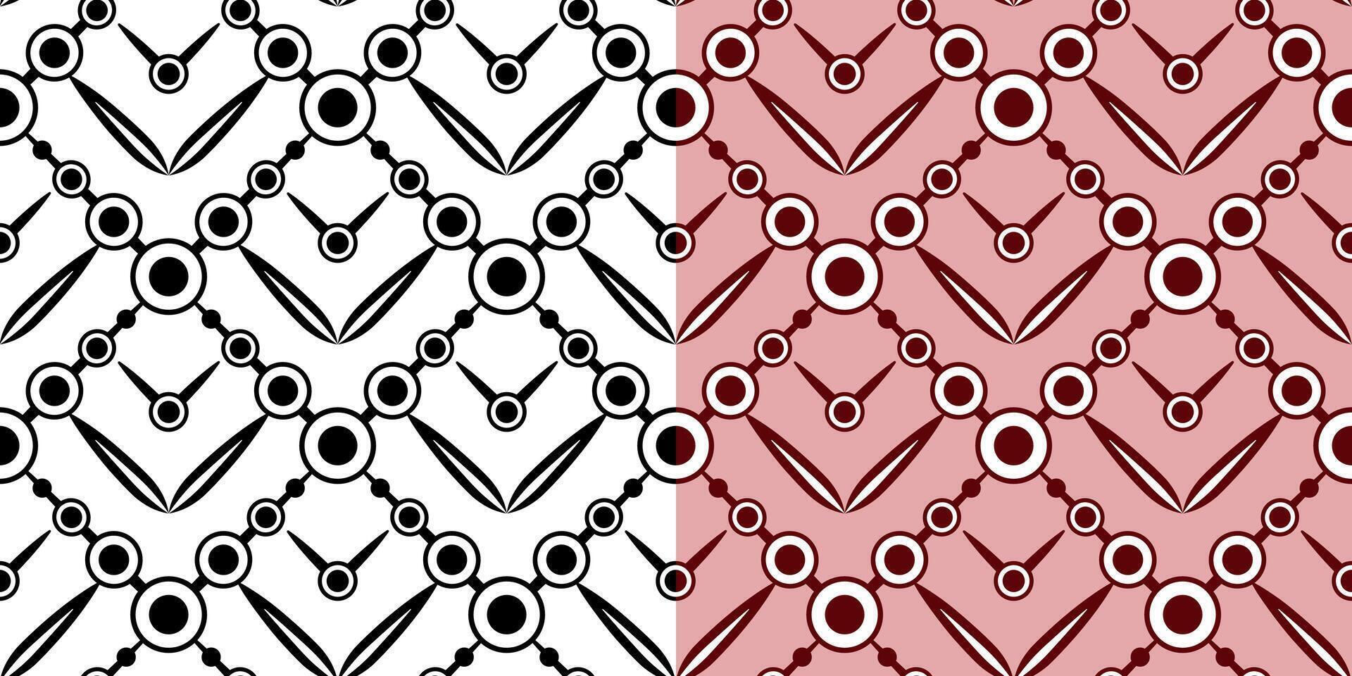 Mosaic square tile of black circles and petals. Monochrome abstract geometric seamless pattern. Complicated texture black and white background vector