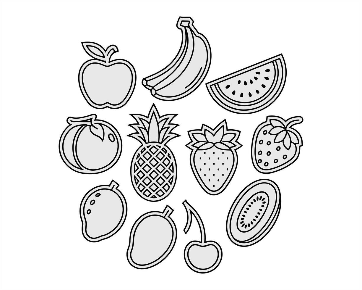 Outline Icons of Various Fruits Arranged in a Circle vector