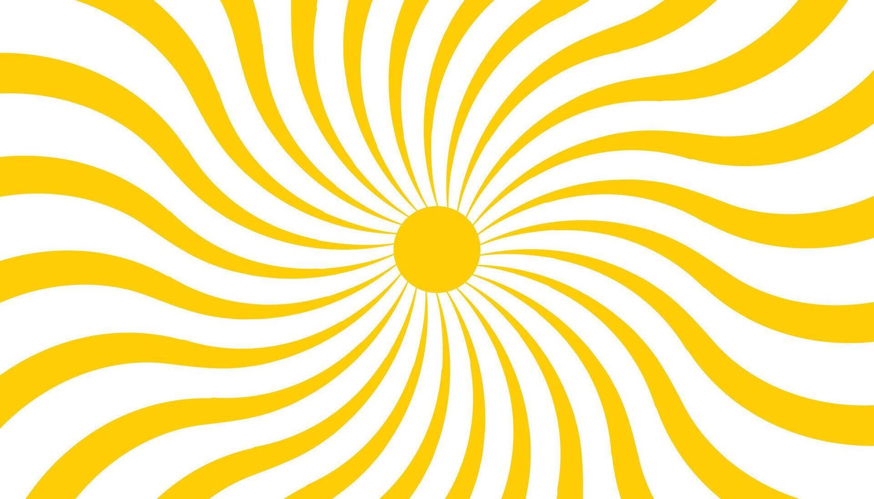 Retro groovy sun in bold yellow with wavy rays spreading from the center. vector