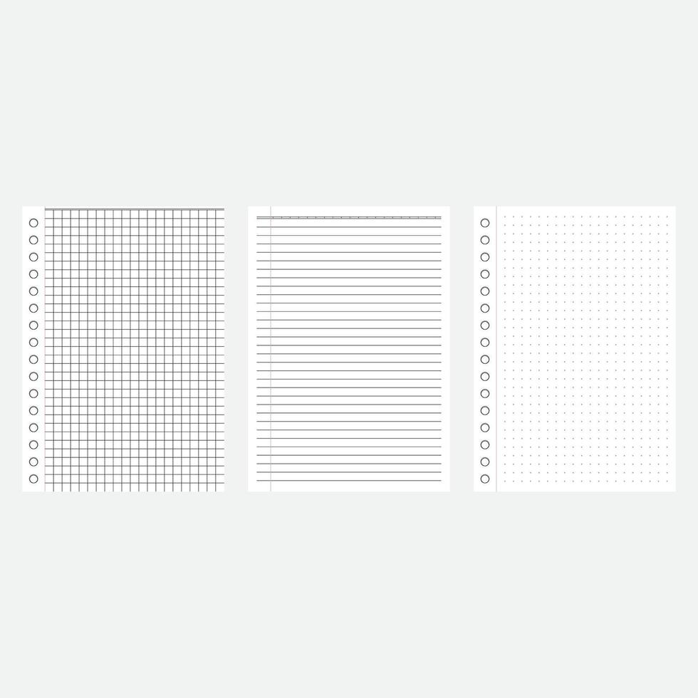 Lined, Grid, and Dotted Paper Set Notebook Background Templates vector