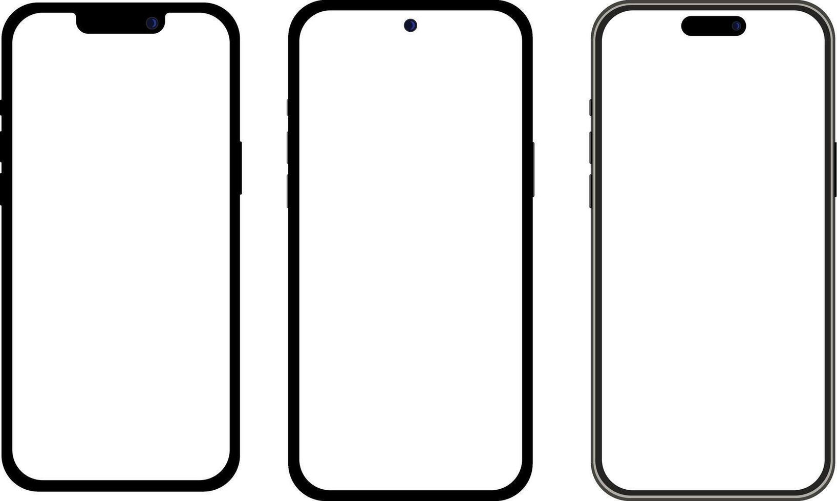 Collection of modern smartphones with different display notches and various mobile interfaces vector