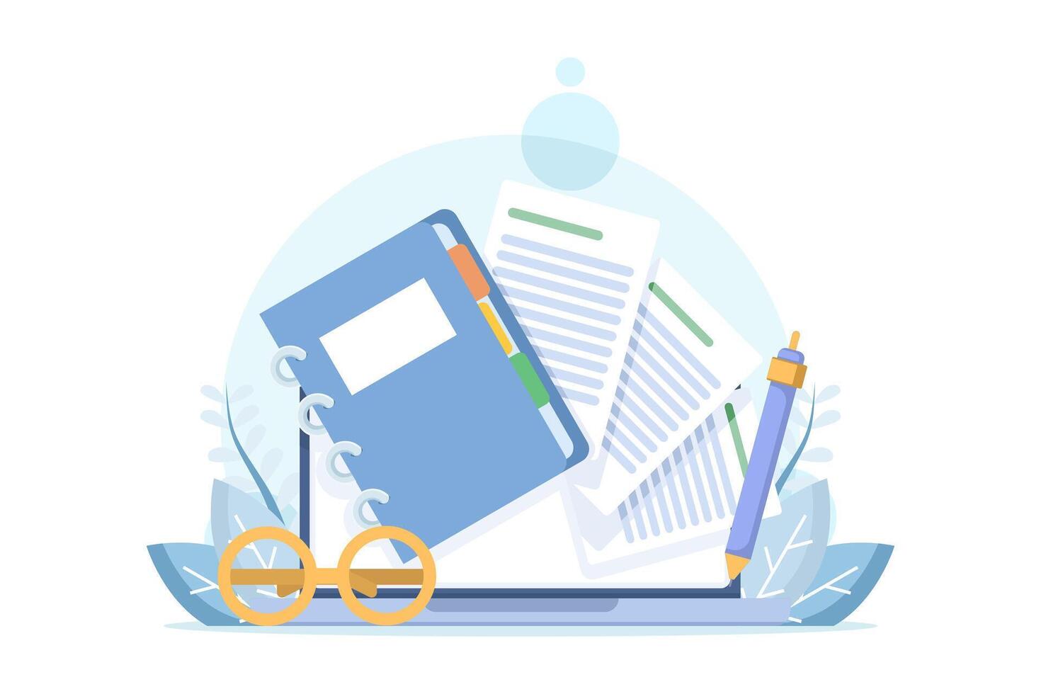 File manager concept, Monitor view with folders, documents, and media content. Searching and indexing files. Data storage. Documents and media content. Flat illustration in the background. vector