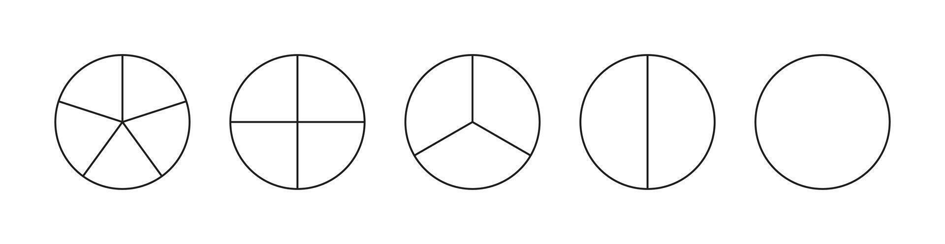 Pie chart template from 1 to 5. Set of pizza charts. Diagram wheel parts. Segmented charts. vector